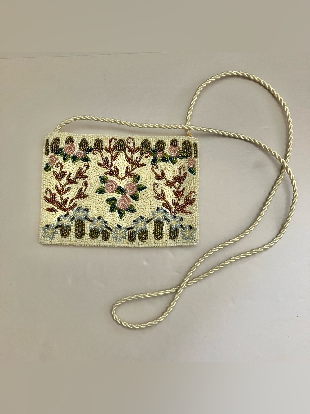 Vintage Christiana Beaded Floral‎ Pattern Shoulder Bag Crossbody Purse 6.75 X 5”